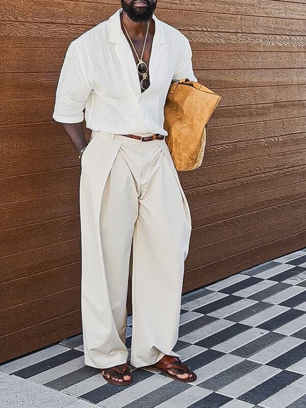 Men's Casual Pleated Wide-leg Pants - Image 4