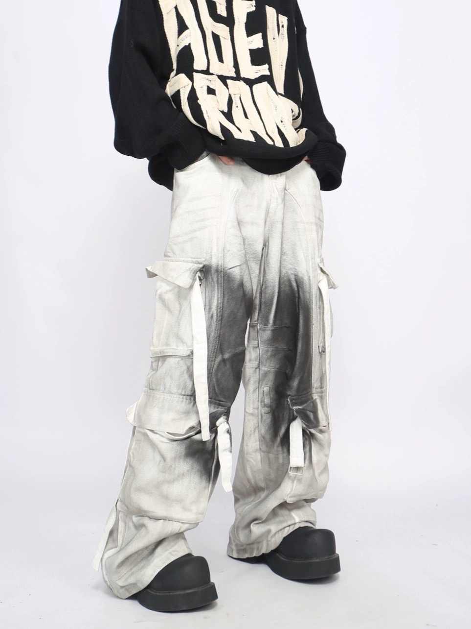 Splash Ink Multi-pocket Cargo Pants Men's Loose Straight Mopping Pants - Image 2