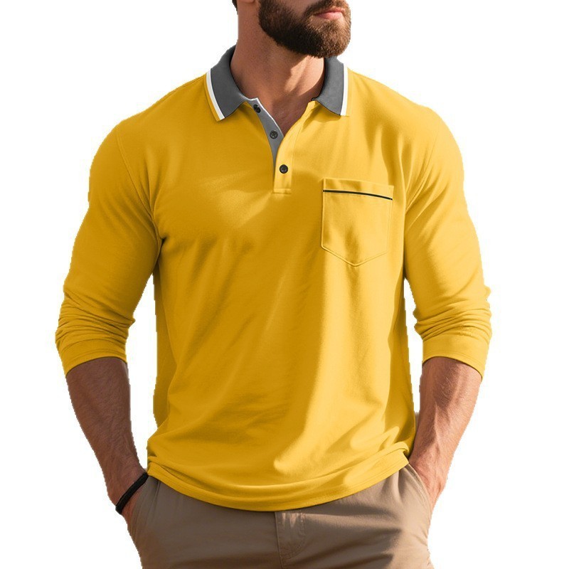 Spring And Autumn American Long-sleeved Men's Polo Shirt - Image 3