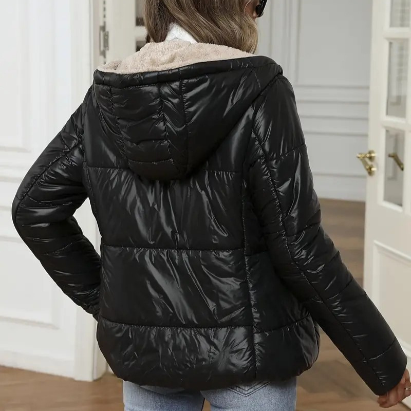 Brushed And Quilted Warm Hooded Cotton-padded Coat - Image 5