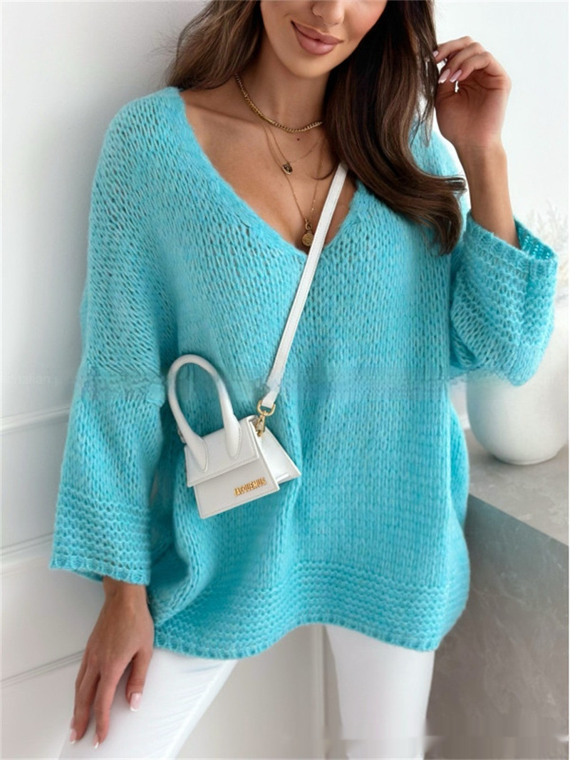 Loose And Idle Pullover Sweater V-neck Excellent Long Sleeve Top - Image 6