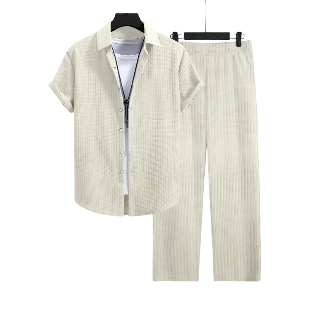 Fashion Jacquard Short-sleeved Shirt Trousers Suit - Image 8