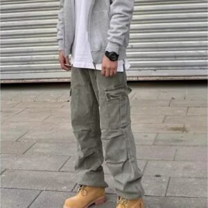 Loose Straight Heavy Stone Washed Retro Casual Denim Trousers