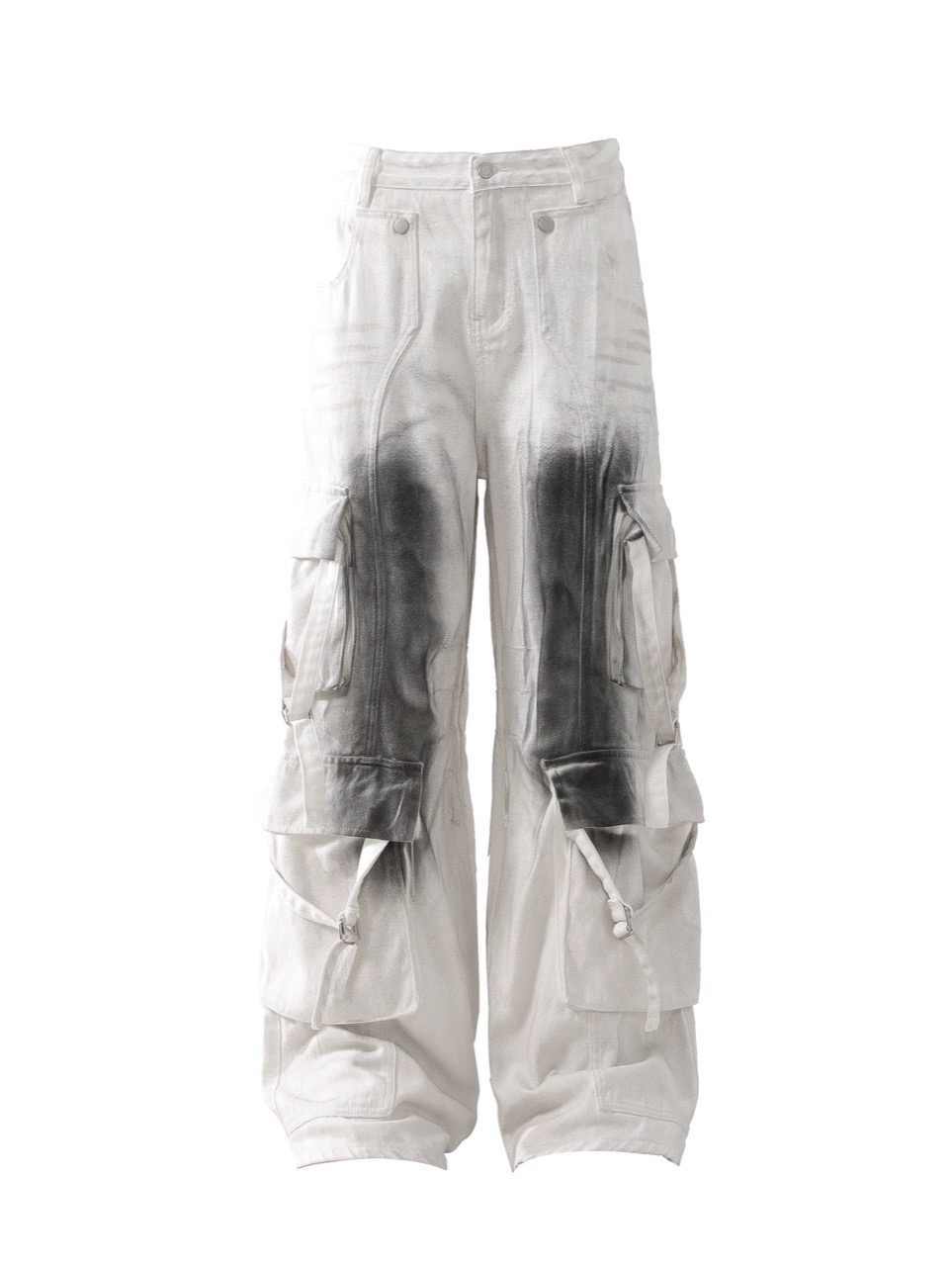 Splash Ink Multi-pocket Cargo Pants Men's Loose Straight Mopping Pants - Image 6