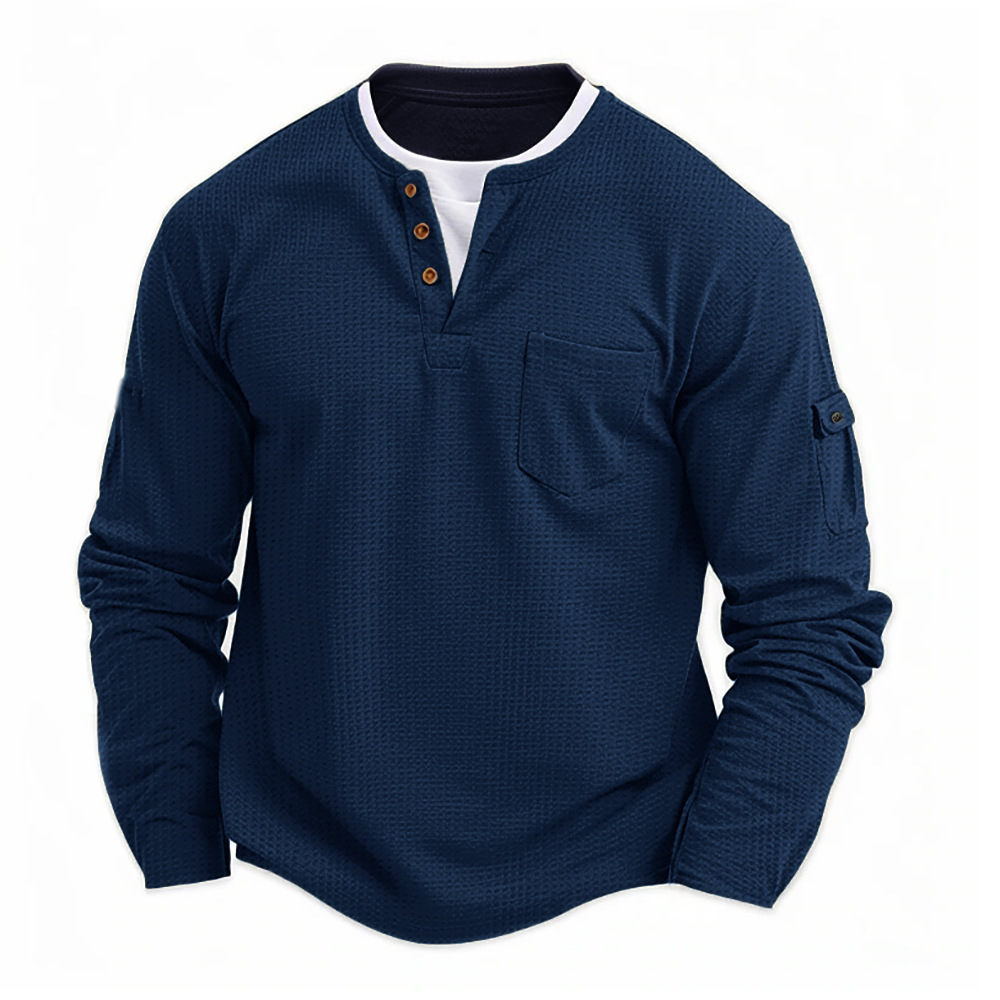 Men's T-shirt Fake Two Pieces Double V-neck Autumn And Winter - Image 2