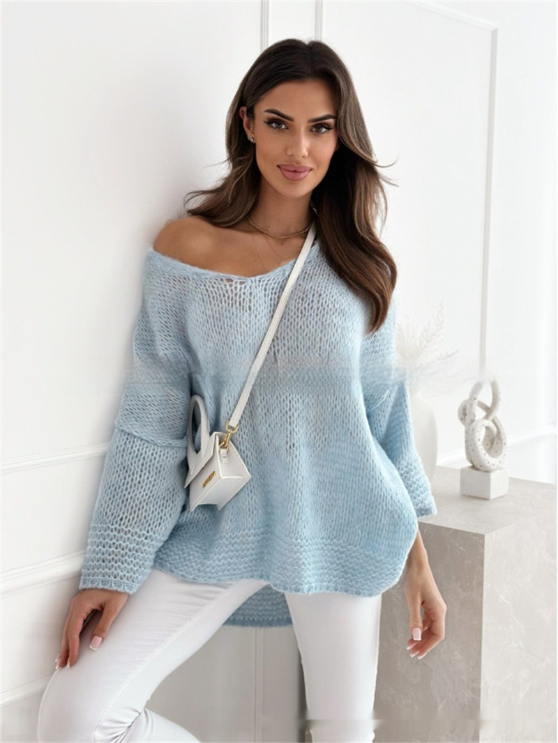 Loose And Idle Pullover Sweater V-neck Excellent Long Sleeve Top - Image 3